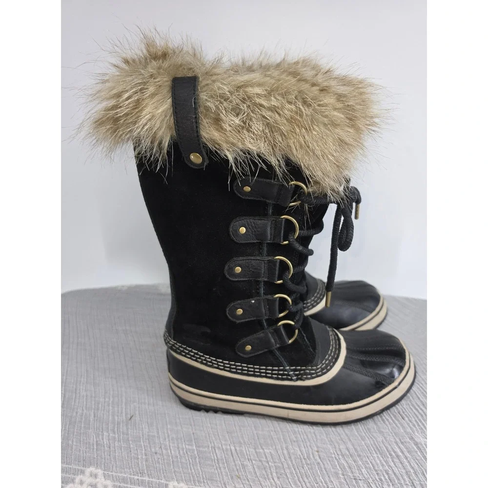Sorel Joan of Arctic Black Waterproof Winter Snow Boots Faux Fur NL2429-010 7.5
